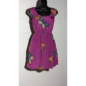 Xhilaration Purple Butterfly Print Dress Sleeveless Crisscross Back A-Line Small